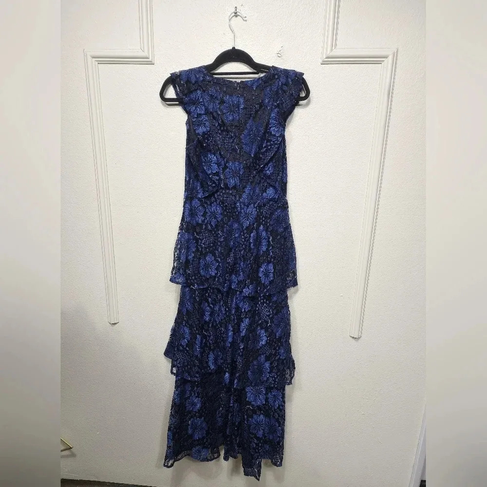 Lulus Molinetto Navy Blue Lace Ruffled Tiered Sleeveless Maxi Dress Party Prom - Picture 9 of 11